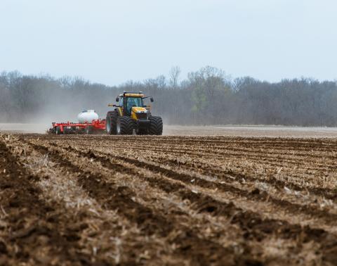 Anhydrous ammonia being applied in a field