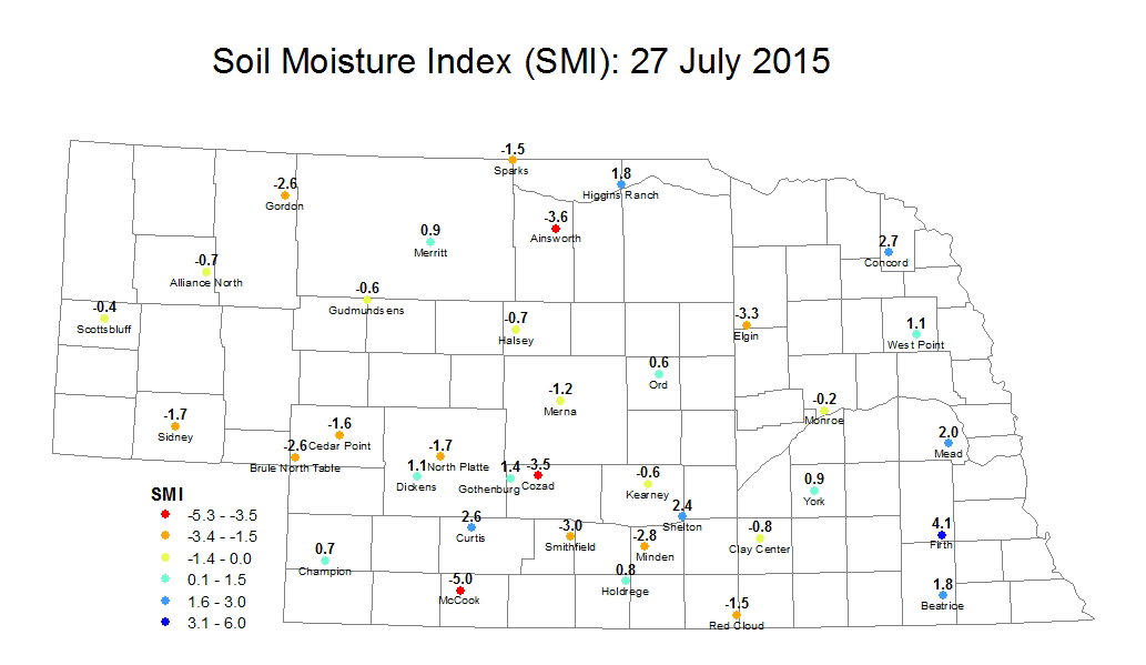 内布拉斯加州土壤湿度指数地图