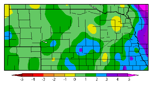内布拉斯加州2015年秋季降水量偏离正常水平