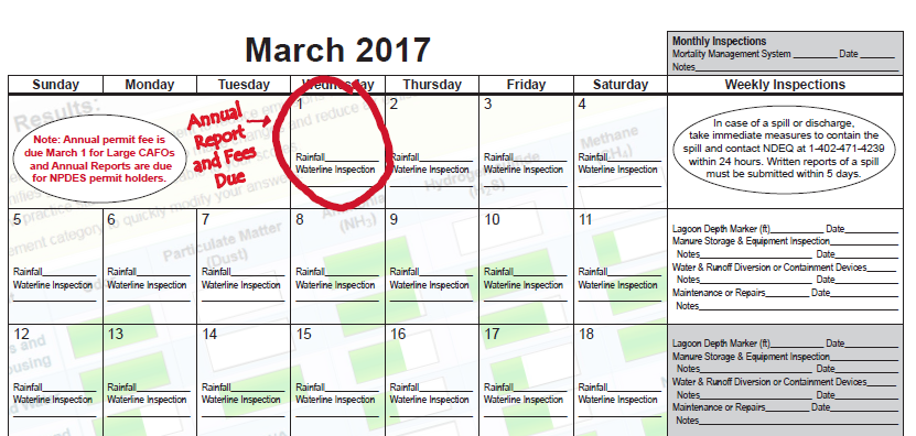 内布拉斯加州扩展营养管理日历的样本页