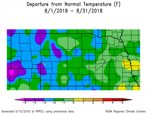 Nebraska map showing departure from normal precipitation