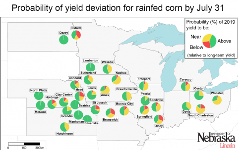 预测整个玉米带雨养玉米的产量偏离正常