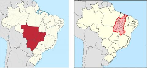 显示巴西主要农业地区的地图
